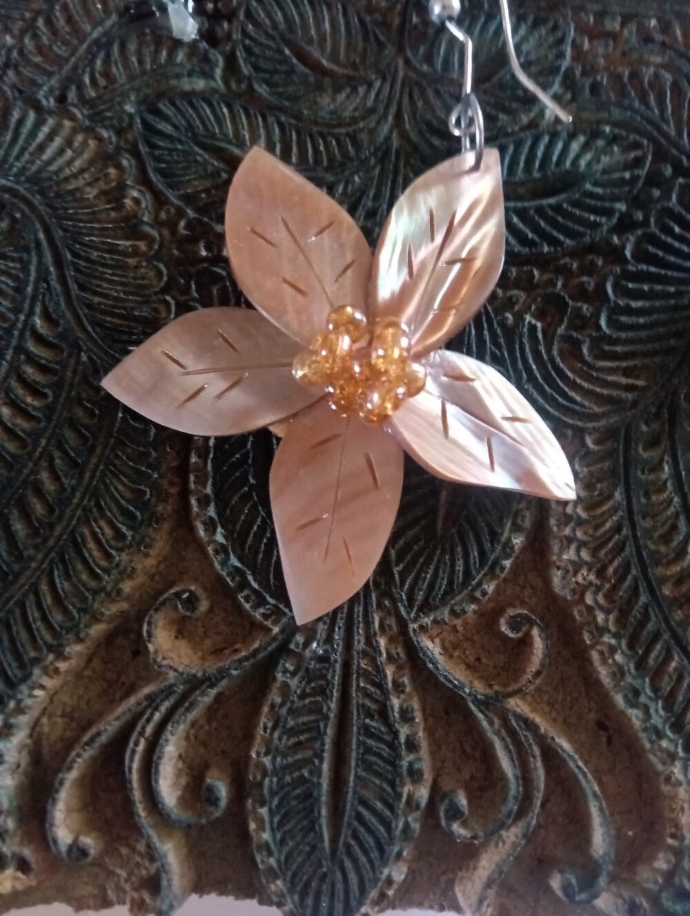 Mother Of Pearl Floral Petal Dangle Earrings - Picture 4 of 6